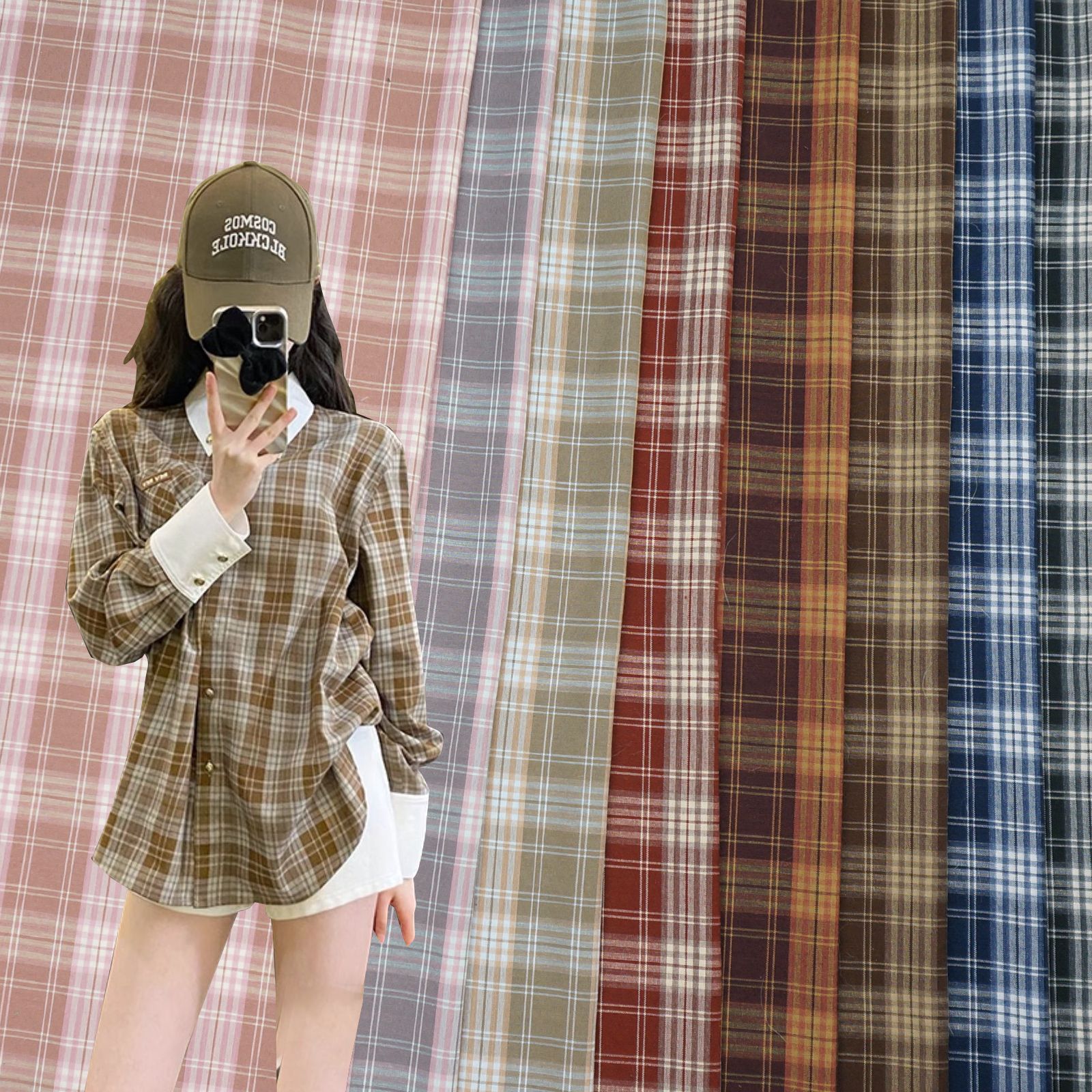 现货春夏复古旗袍格子面料 TR弹力连衣裙衬衫格子布 休闲裤装布料