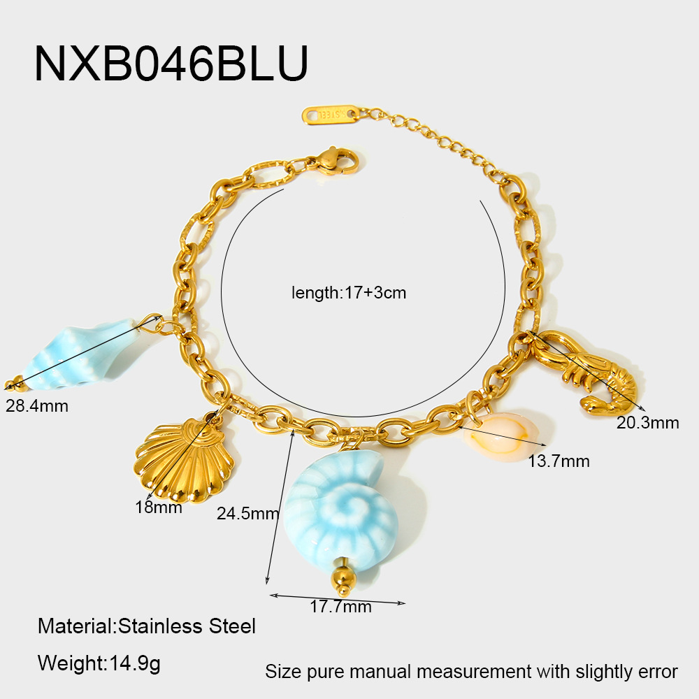 25g Weight Beach Sweet Starfish Conch Shell 304 Stainless Steel Ceramics Figaro Chain Multi Charms Bracelet In Bulk