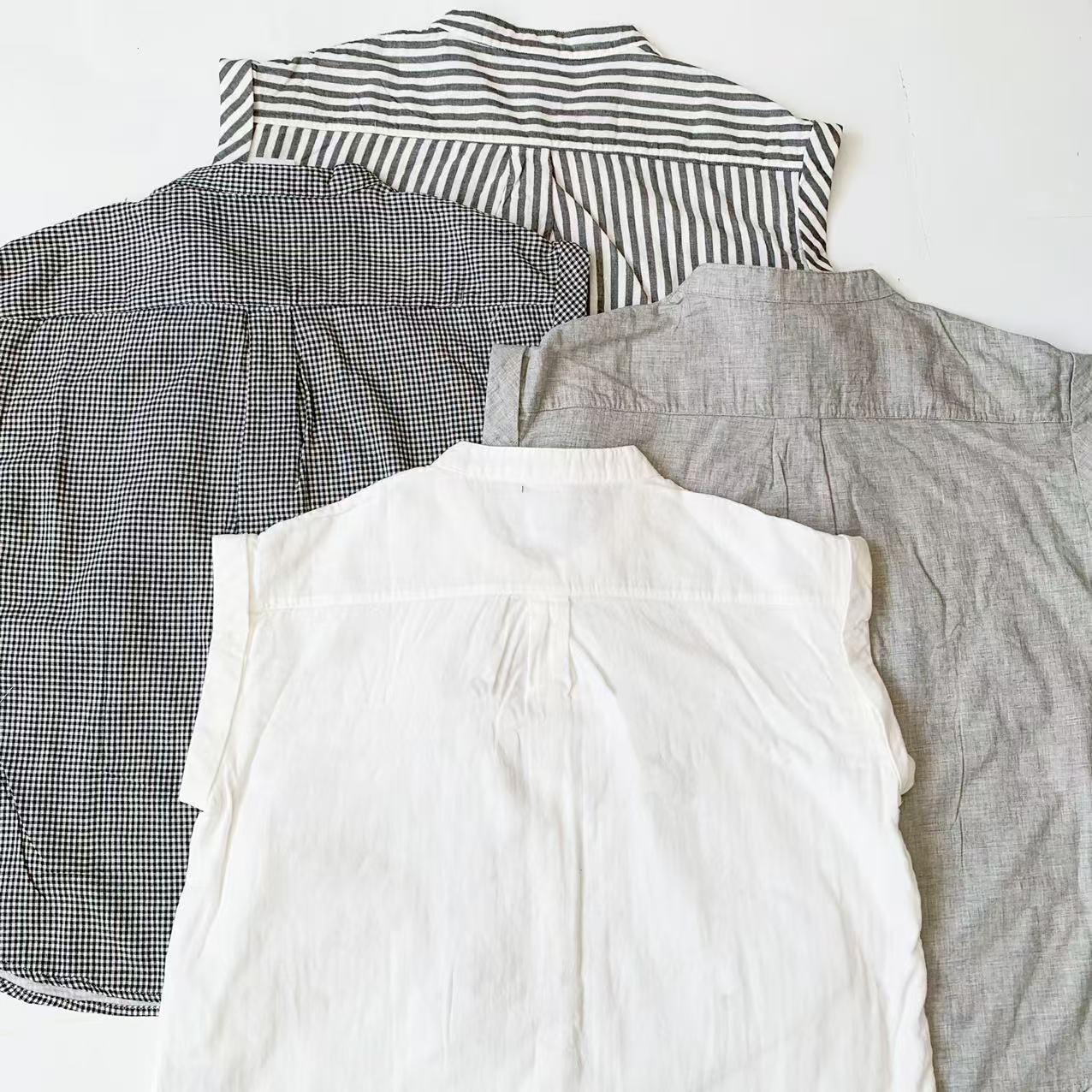 货号25A1433夏季新款日系简约刺绣小标挽袖圆领衬衣衬衫