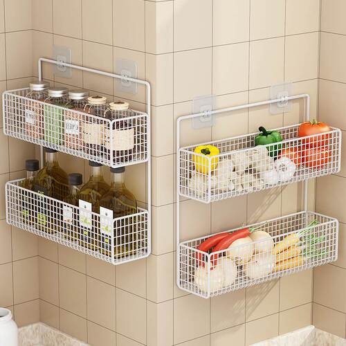 Kitchen storage shelf, storage basket, vegetable basket, wall-mounted living room garlic and ginger storage wall-mounted magic, basket and basket hanging wholesale
