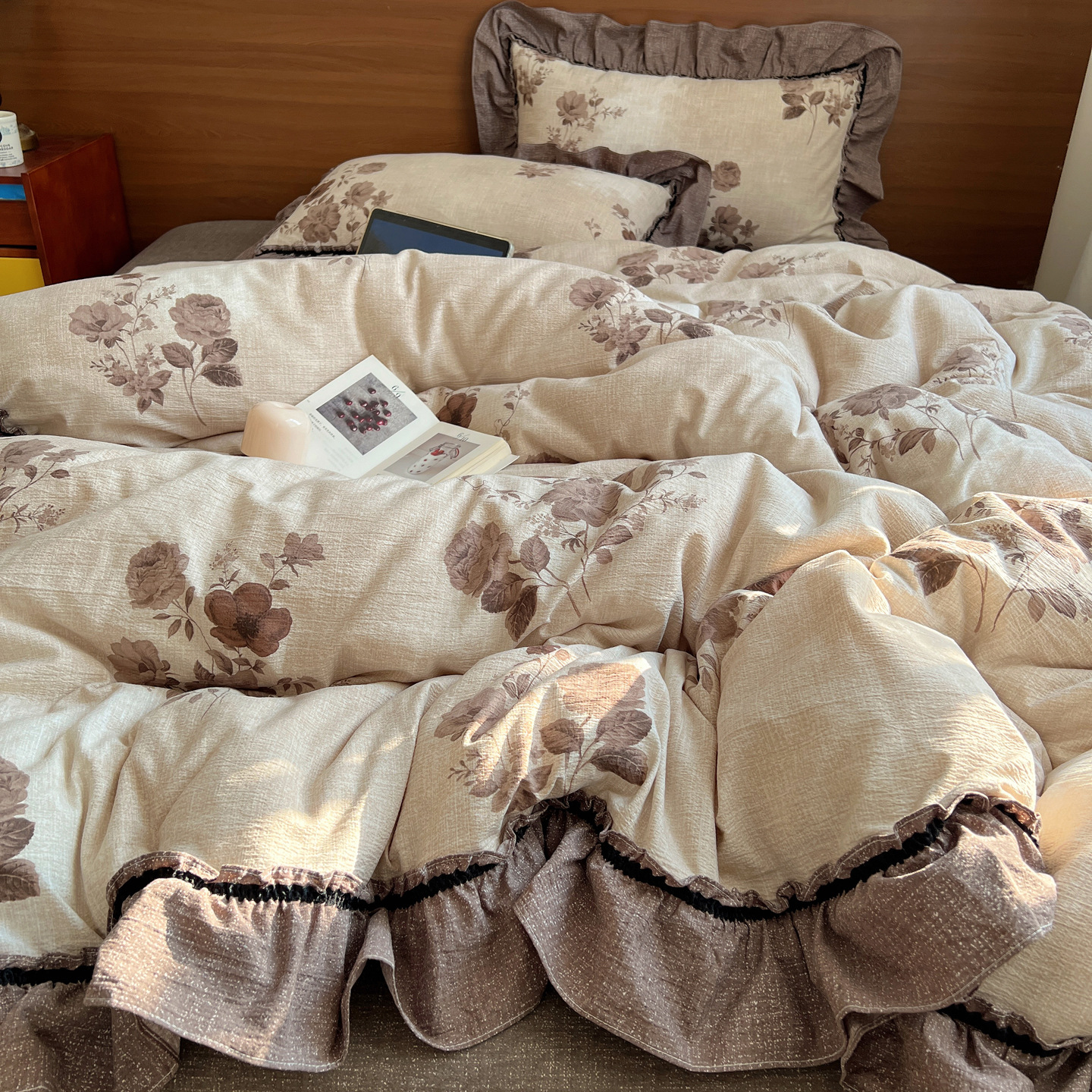 Nordico Francese Vintage Boho Stile francese Vintage Cotone Lavato Set di biancheria da letto a quattro pezzi in cotone e lino Copripiumino, set di lenzuola a tre pezzi, stropicciato_voghion.com