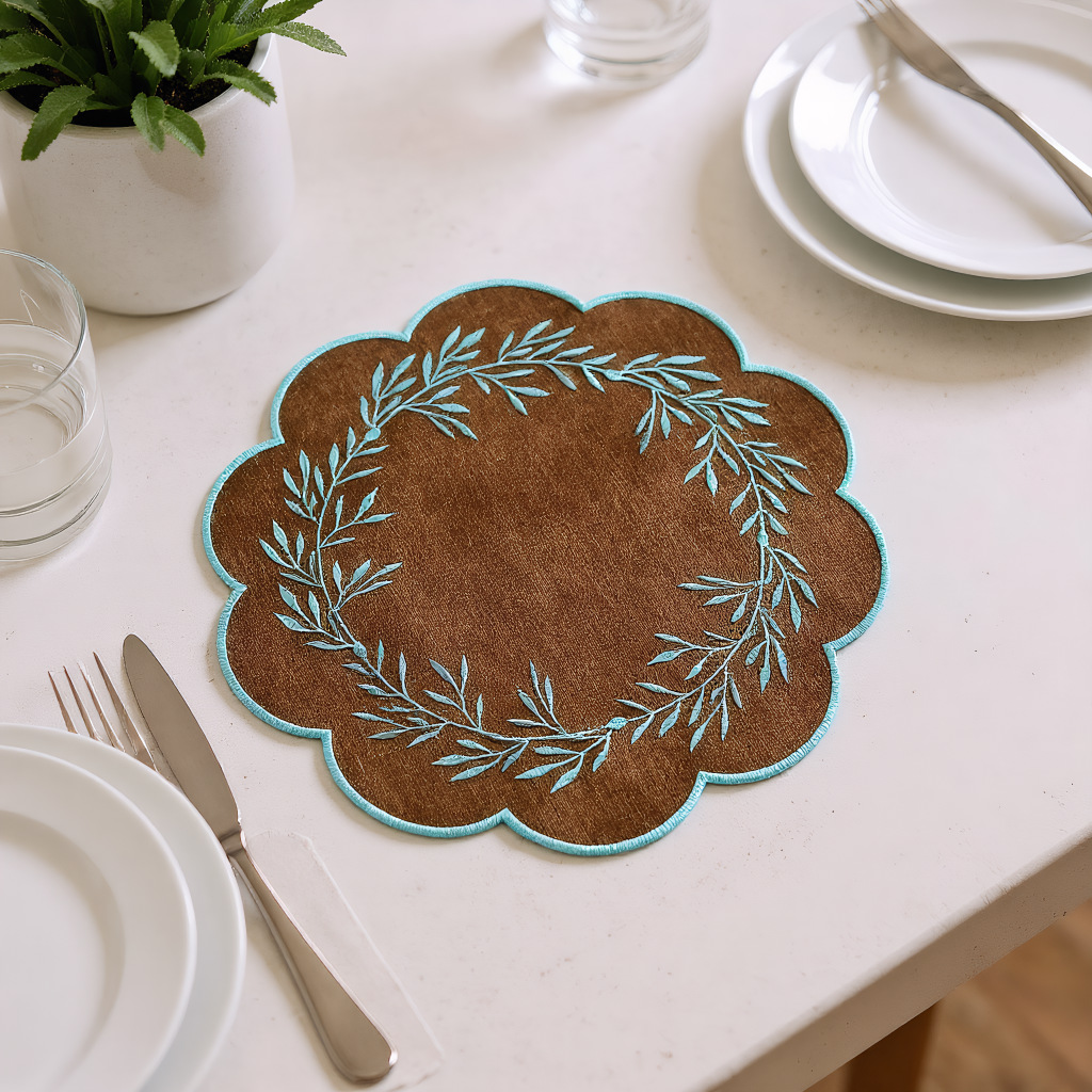 Amazon's New Embroidered Placemat Laminated Waterproof, Oil-Proof, Dirt-Resistant Insulation Mat, High-End Fabric Embroidered Table Mat