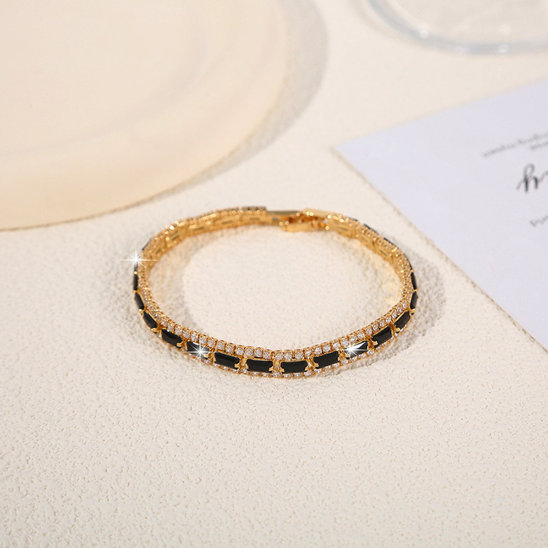 New Style Inlaid Three Row Color Zircon Tennis Hip-hop Bracelet Fashion Simple Light Luxury Unisex Bracelet