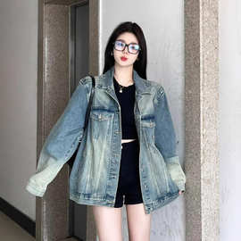 美式复古水洗牛仔外套女oversize春秋新款设计感bf风小众工装上衣
