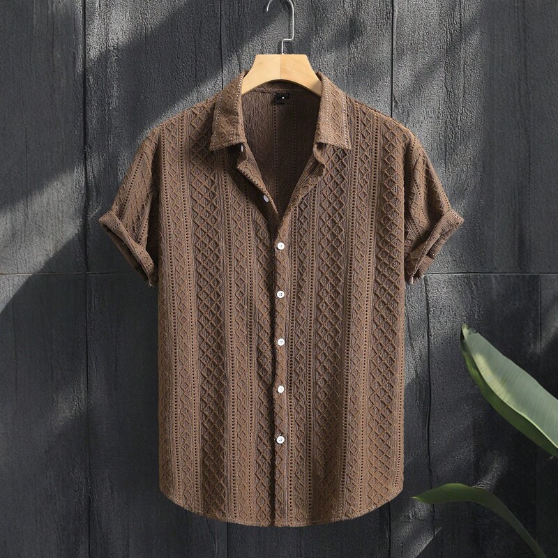European and American Cross-Border Spring and Summer New Style Men's Collared Shirt, Solid Color Casual Street Fashion Vacation Textured Short-Sleeve Top European and American Cross-Border Spring and Summer New Style Men's Collared Shirt, Solid Color Casual Street Fashion Vacation Textured Short-Sleeve Top
