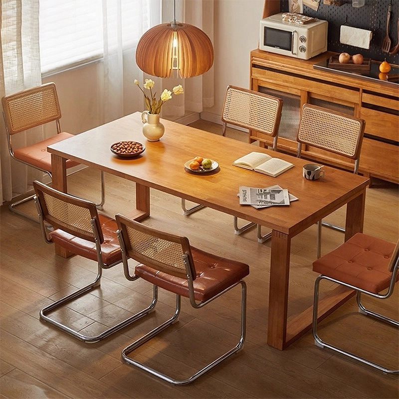 Mesa y silla de comedor de madera sólida para el hogar, tabla gruesa larga, mesa de té rectangular, mesa de trabajo, mesa de comedor integrada