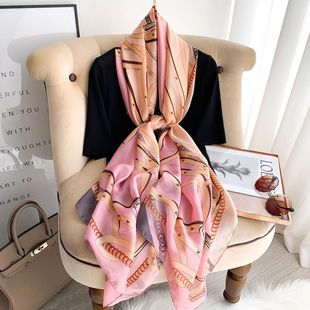Spring and Summer New European and American Style Fashion Chain Sunscreen Silk Scarf Women's Long Printed Shawl Elegant Atmospheric Thick Scarf