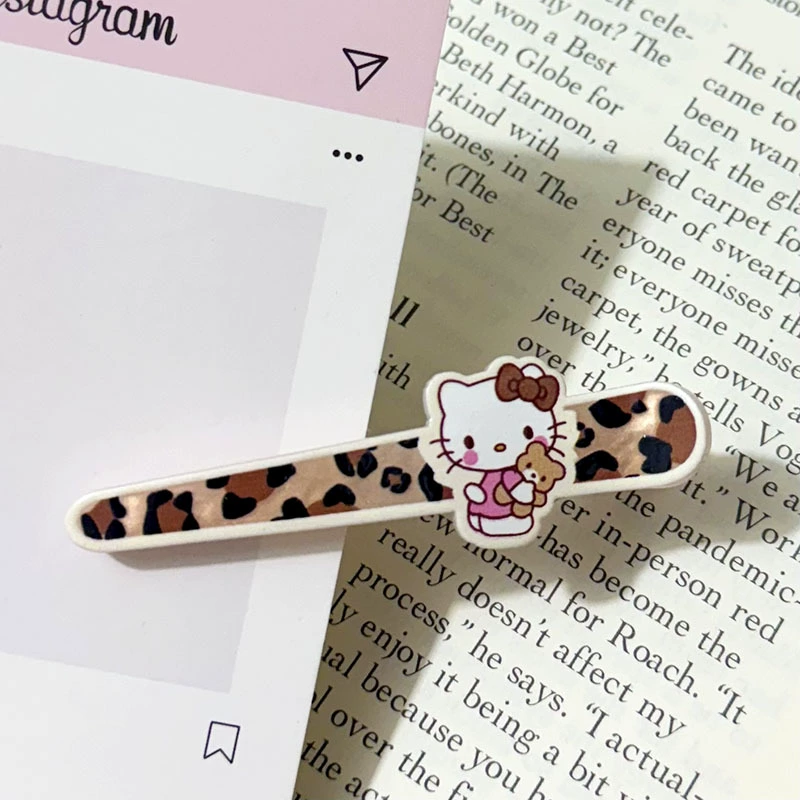 Акриловые заколки Hello Kitty, милые принты (леопард, горох, клетка), лёгкий набор из 6 штук
