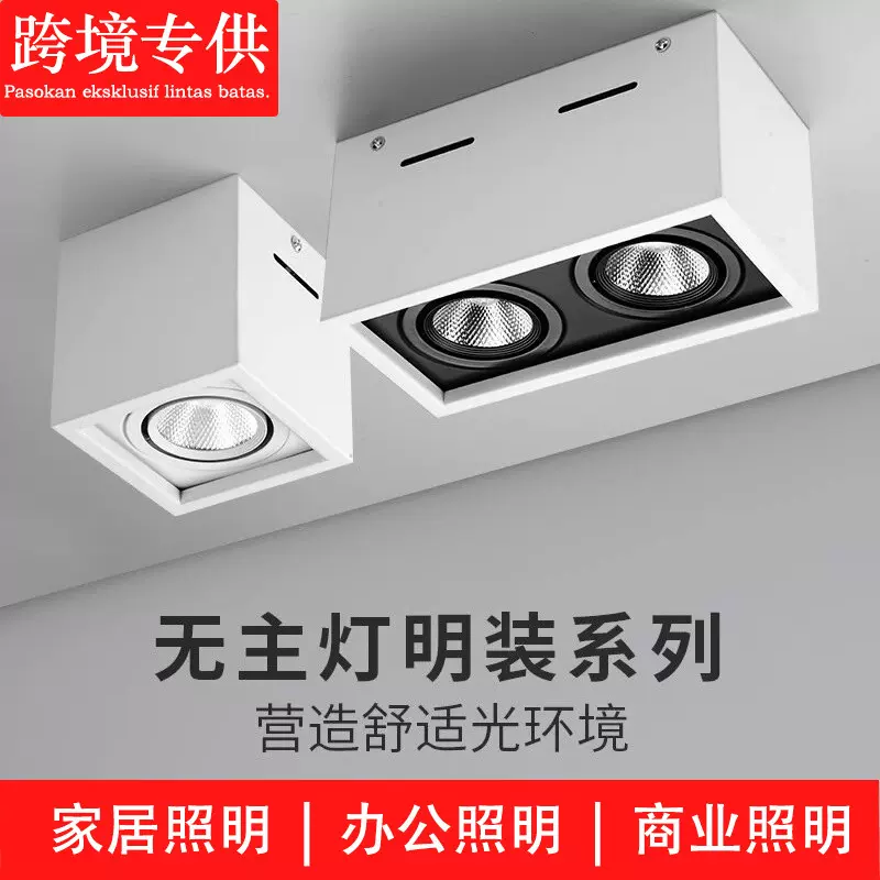 跨境LED方形明装格栅射灯商用 无主灯照明cob单双头明装筒灯斗胆