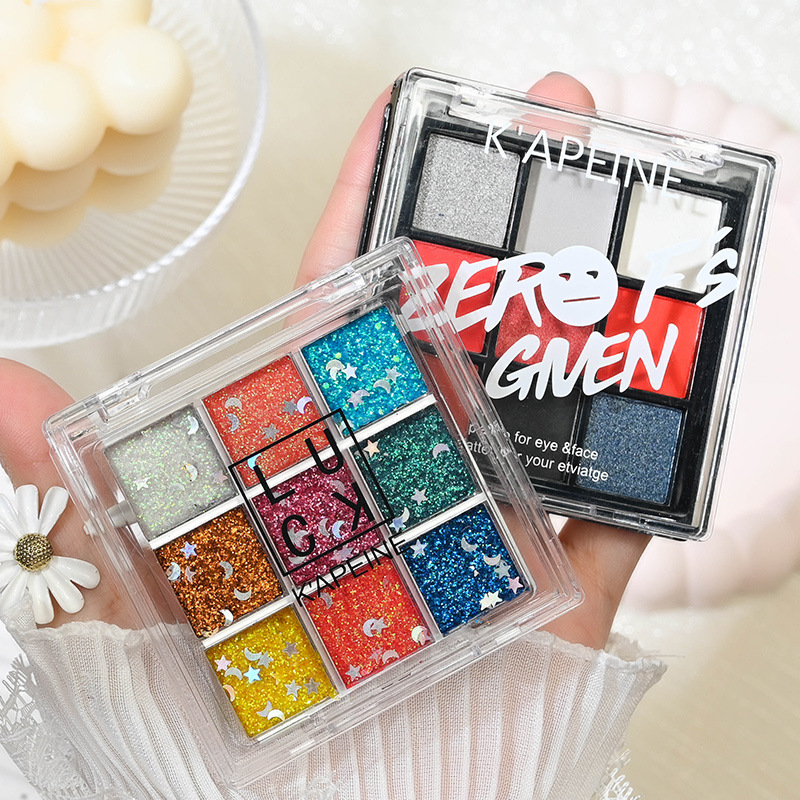 Lentejuelas de colores Sombra de ojos de nueve colores Gel sin pegamento Brillante Día del niño Escenario de maquillaje paleta de sombras de ojos