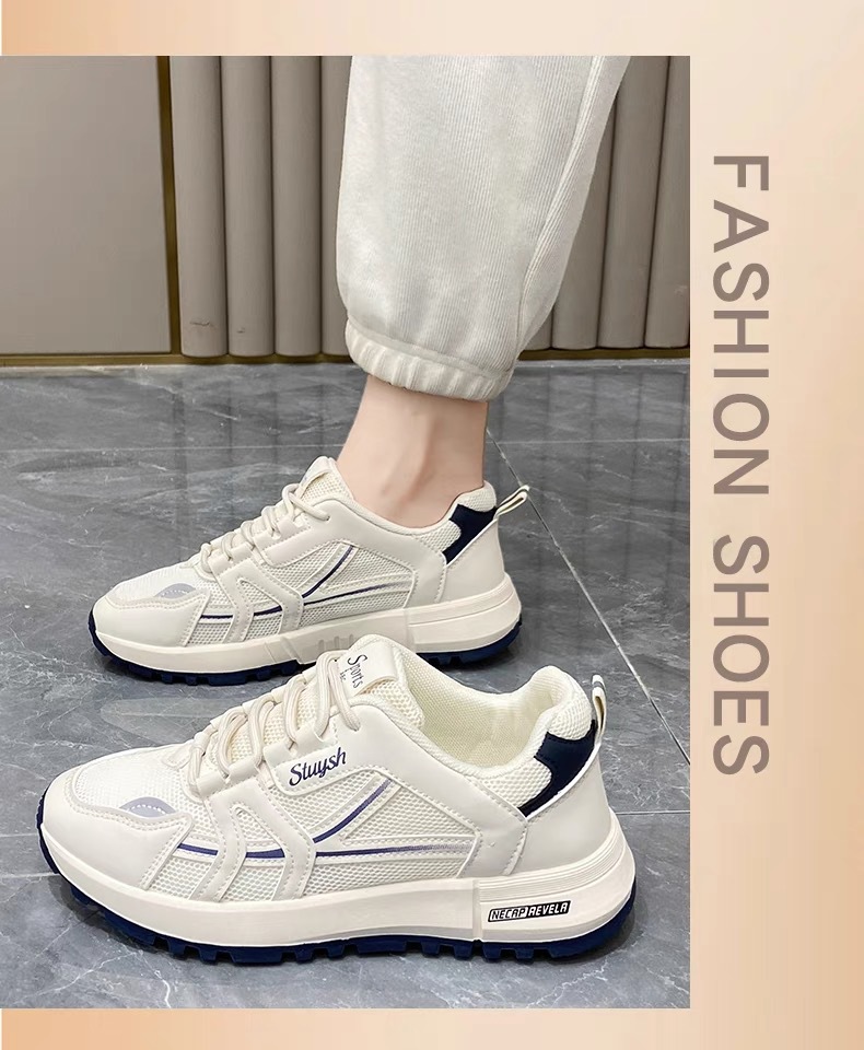 Zapatos blancos pequeños transpirables de malla con suela gruesa para mujer, nuevos y versátiles zapatos casuales de tabla con forma de bizcocho_voghion.com