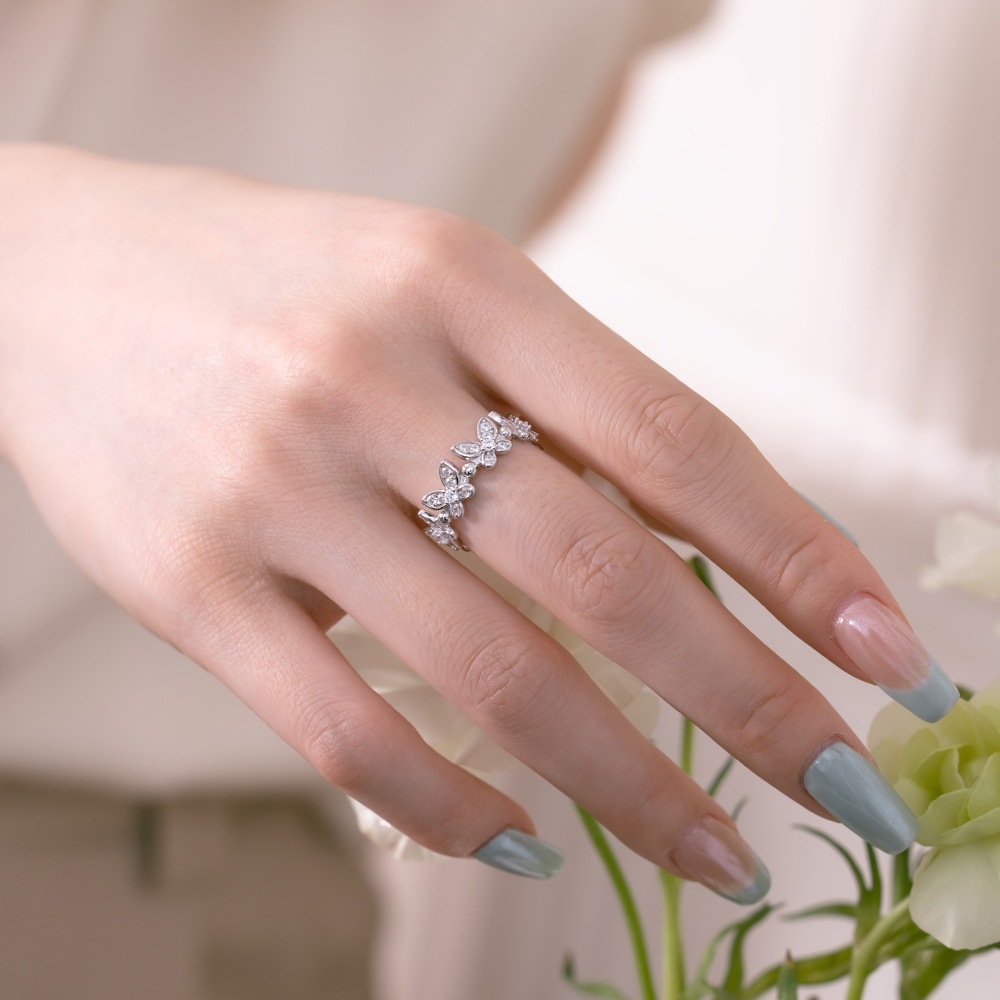 5g Weight Zircon Inlay Material Open Rings, Rings Classification 6, 9, Adjustable Ring Size 1 Piece Quantity Daily, Tea Party Occasion 925 Sterling Silver Material Butterfly Pattern Women's Gender Inlay Design Sweet, Shiny Style 925 Sterling Silver Zircon Butterfly Open Rings Rings 5