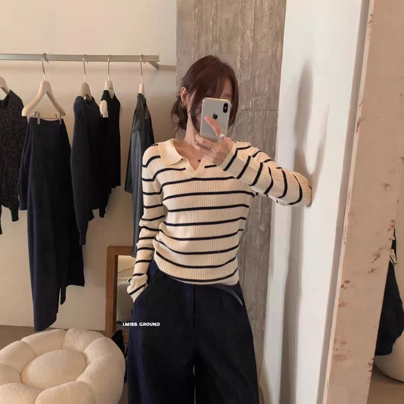 Contains 33% wool, Guangzhou Thirteen Lines imis*2026 Autumn Polo Collar Slimming Long Sleeve Knit Top for Women Contains 33% wool, Guangzhou Thirteen Lines imis*2026 Autumn Polo Collar Slimming Long Sleeve Knit Top for Women
