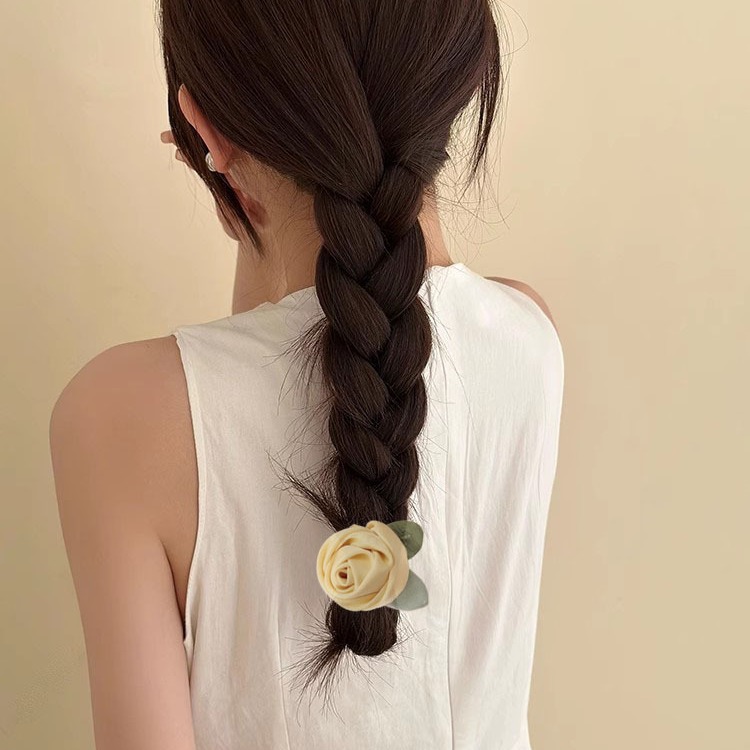 Historia de rosa amarilla coreana flor anillo de cabello cuerda de cabeza de alta sensación suave dulce camellia cuerda de cabello correa tocado