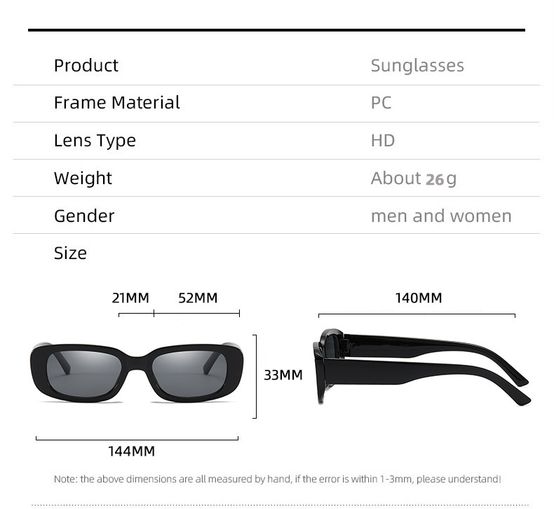 50g Weight Full Frame Glasses Structure Sunglasses Classification PC, UV400 Protection Lens Material Square Glasses Style Outdoor, Travel Occasion Solid Color Pattern Unisex Gender Casual, Simple Style Style Casual Simple Style Solid Color PC UV400 Protection Square Full Frame Women's Sunglasses 2