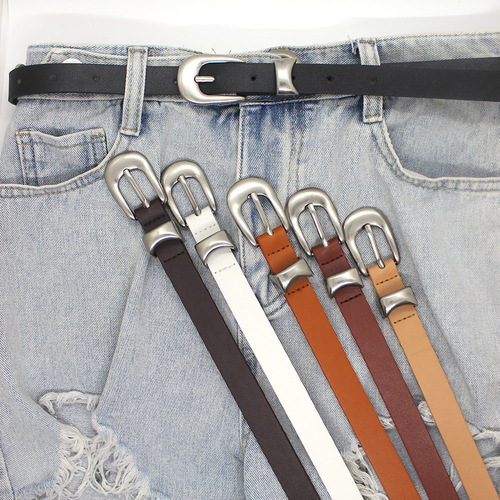 Trendy Korean version INS artistic belt youth style silver pin buckle women's belt fashion retro factory direct sale