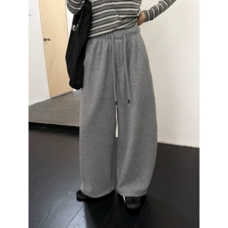 GAGD桑蚕丝绵羊毛松弛慵懒抽绳卫裤女加绒高腰宽松弯刀休闲裤秋冬
