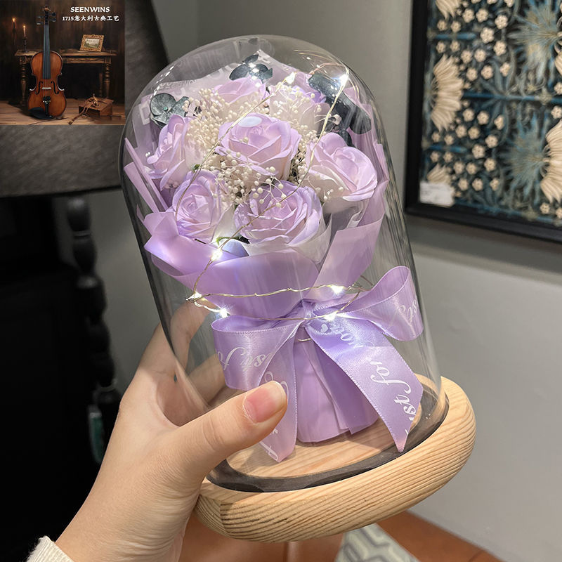 [점장 추천] Zizhixuan - 안개 보라색 장미 7송이 - 선물 가방 + 축하 카드 + 배터리 증정 [완제품 배송]