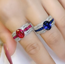 El nuevo S925 de todo el cuerpo plateado Douyin venta caliente simulación color tesoro diseño de nicho anillo retro piedra principal 7*9