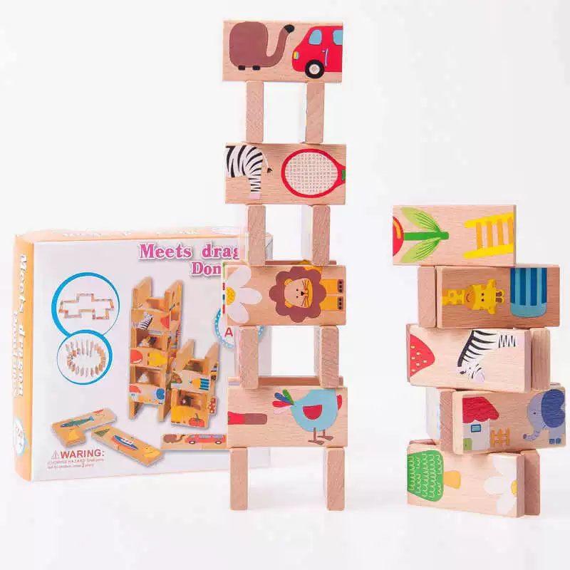 Деревянные 28 кусков домино животных пасьянс головоломки строительные блоки для детей дошкольного образования и интеллектуальные игрушки игры