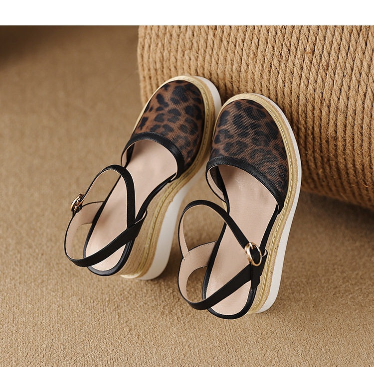 Sandal nữ đế xuồng cao gót lưới phong cách dân tộc Mary Jane mũi kín — màu đen chi tiết 12