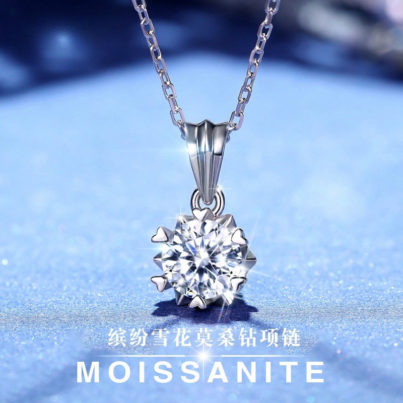 S925 Sterling Silver Snowflake Mosan Diamond Necklace Women Ins New 1 karat Moissanite Pendant Clavicle Chain Cross-border Wholesale