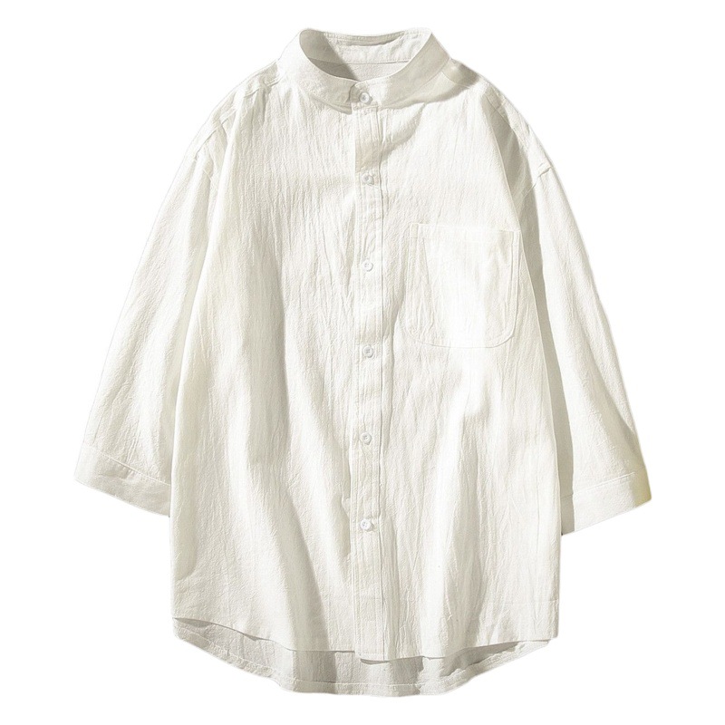 Camisa de manga corta para hombre verano 2022 nuevo estilo chino suelta más tamaño de lino gordo cuello alto algodón y lino camisa de cinco puntos