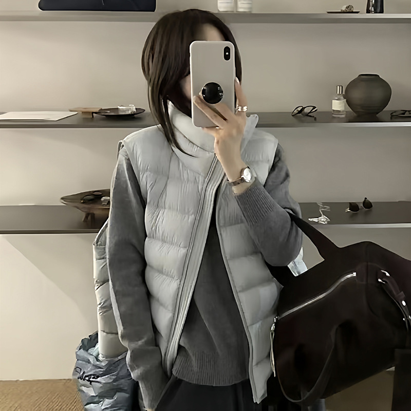 爆款90白鸭绒羽绒马甲女外穿2025秋冬时尚立领排骨背心小个子轻薄|undefined