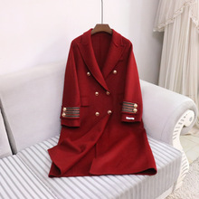红色双面羊绒大衣女中长款新款2021秋冬宽松时尚气质呢子外套