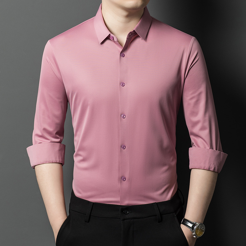 Yagor Silk Men's Long Sleeve Shirt Autumn New Style Draped Business Elastic Seamless Non-Iron Ice Silk Shirt