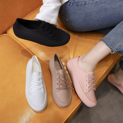 2021 New PVC Simple Solid Color Women's Slip-on Rain Boots Fashion Four-Season Laced Rain Boots for Students Women