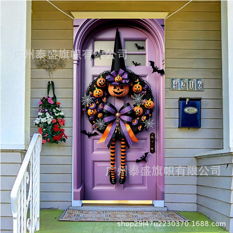 国境を越えた新しいハロウィーンのお祝いパーティー カボチャの蜘蛛の巣の雰囲気の背景 縦型写真装飾用品 ドア幅|undefined