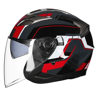 GXT Helmet Motorcycle Helmet Men's Electric Car Double Lens Half Helmet Women's Summer Four Seasons Half Covered G708 (Motosiklet kaskı (dəbilqə)) - starlight-red-m