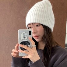 韩系博主同款秋冬纯色百搭保暖兔毛包头护耳针织毛线帽冷帽堆堆帽