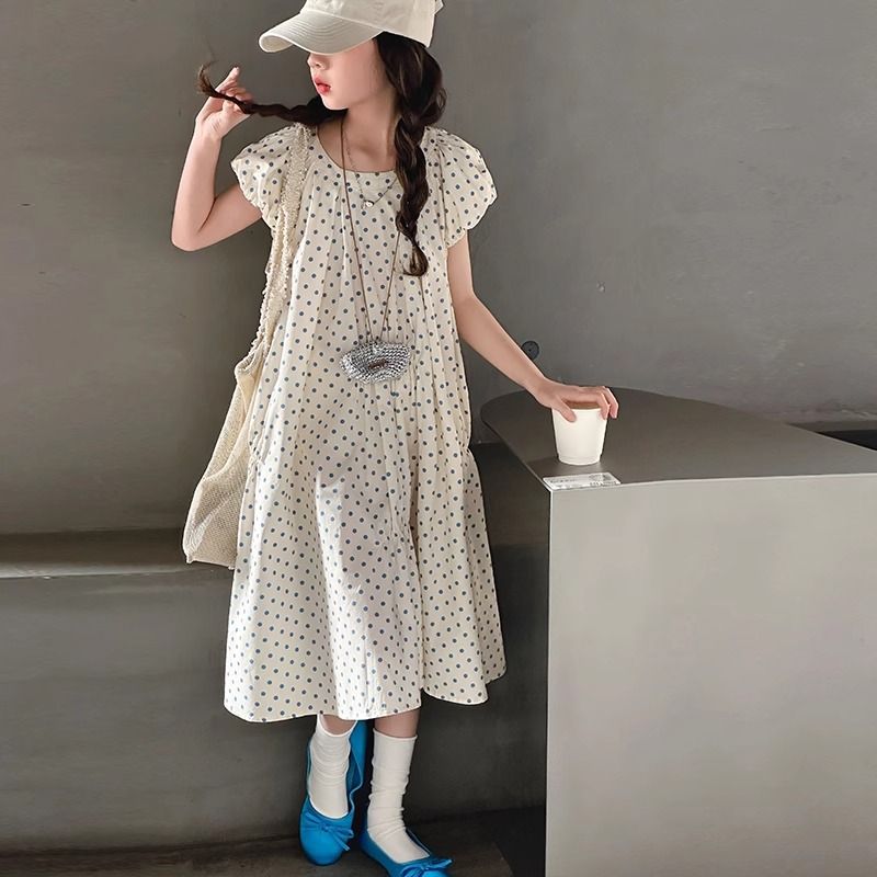 Girls Korean Dress Summer New Style Girls' Fashion Polka Dot Skirt Kidsren's Summer Dress Small Fragrant Princess Skirt