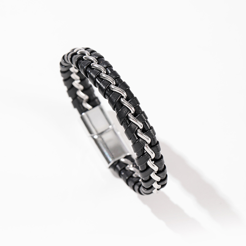 1 Piece Quantity Vintage Style Classic Style Cross Pu Leather Titanium Steel Men's Wristband Men Cord & Leather Bracelets