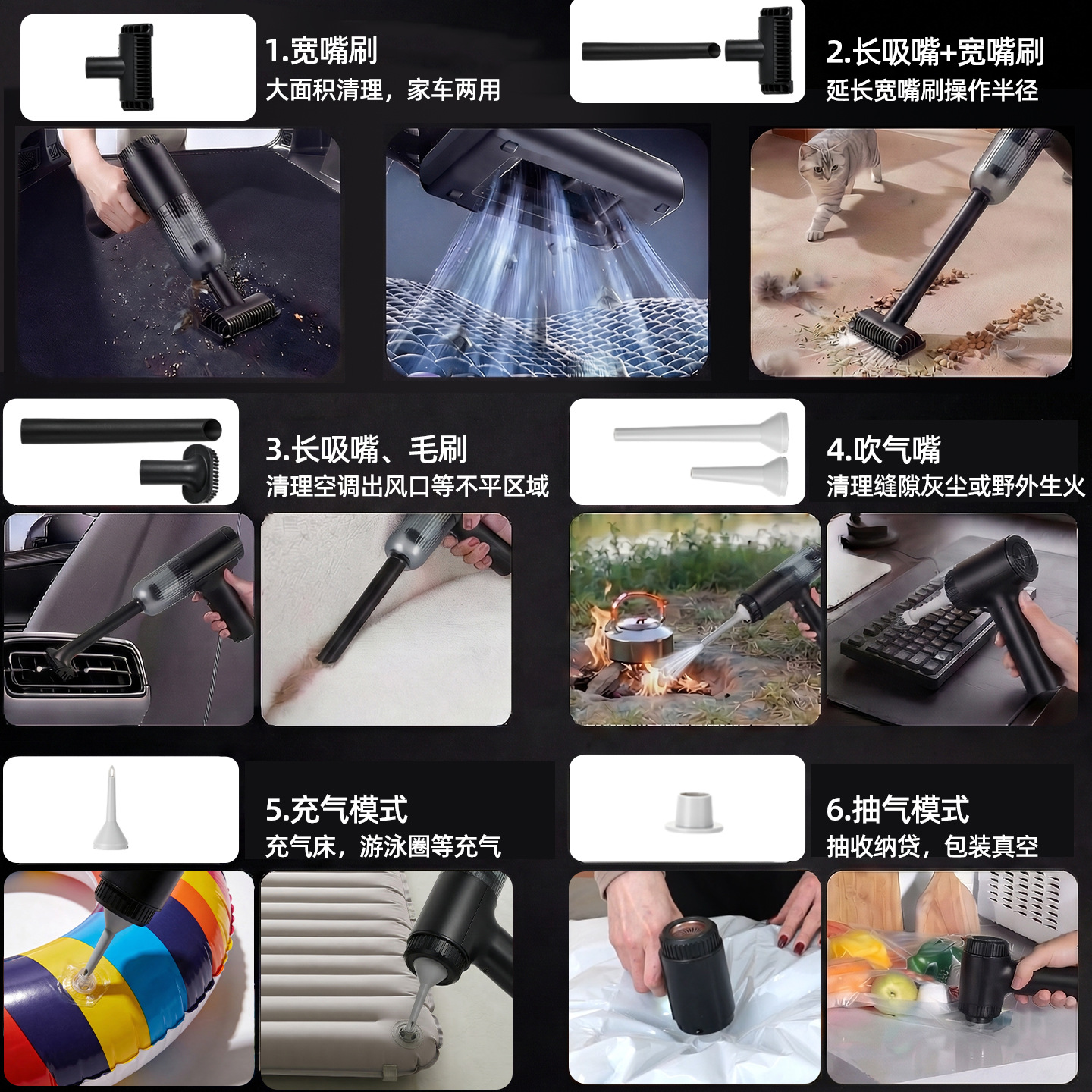 Car Vacuum Cleaner with High Suction Power, Handheld, Small, Powerful, Wireless Charging, Gun-Type Vacuum Cleaner for Home and Car Use