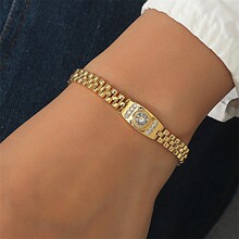 跨境个性潮人手表形状镶钻手链欧美时尚高级感金色几何形手环手饰