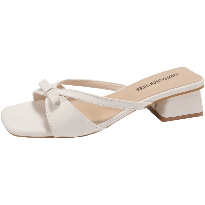 2026 verano francés zapatillas de cabeza cuadrada de dedos desnudos para mujeres hermoso arco de hadas después de usar sandalias de talón grueso image 5