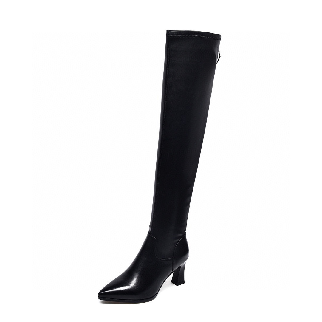 Autumn and winter new high heels plus cashmere warm comfortable cowhide pointed fashion boots long boots_voghion.com