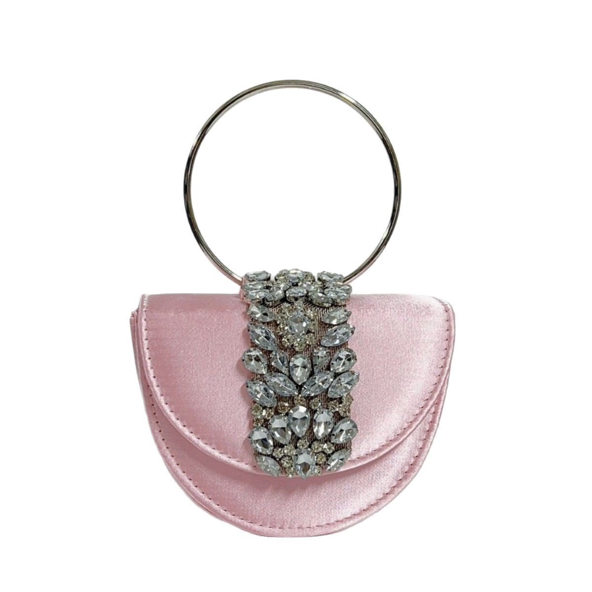 Cross-Border New Arrival Semi-Circular Sparkling Rhinestone Crescent Bag Diamond Silk Satin Flap Small Square Crossbody Bag - Thumbnail 5