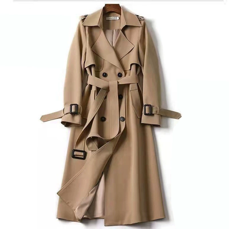 Черное длинное осеннее trench coat, середина длины, корейский стиль, для подростков, британский стиль
