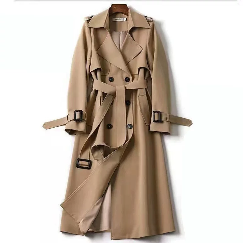Черное длинное осеннее trench coat, середина длины, корейский стиль, для подростков, британский стиль