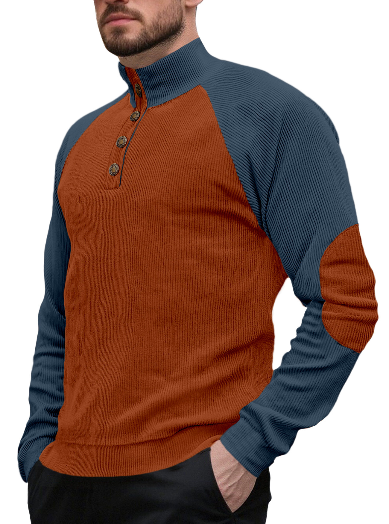 Nuevo transfronterizo de tamaño europeo primavera y otoño nuevo hombre al aire libre manga de hombro cuello de pie casual suelta camiseta de cameltoe de manga larga