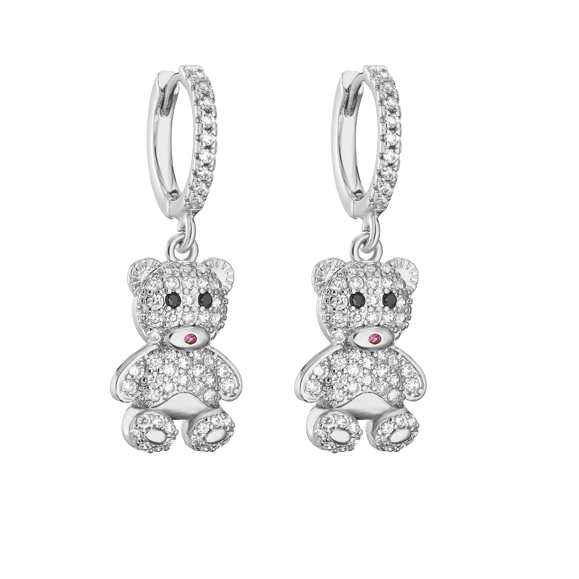 Inlay Design 1 Pair Sweet Star Bear Heart Shape Copper Inlay Zircon Drop Earrings