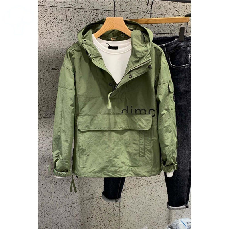Japanese-style Solid Color Casual Hooded Letter Jacket Fashionable Handsome Youth Jacket Coat Pullover Men