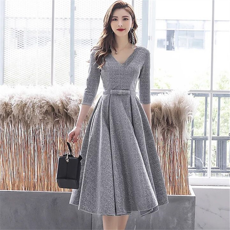 Amazon Comercio exterior formal falda de fiesta más tamaño con cuello en V vestido de noche
