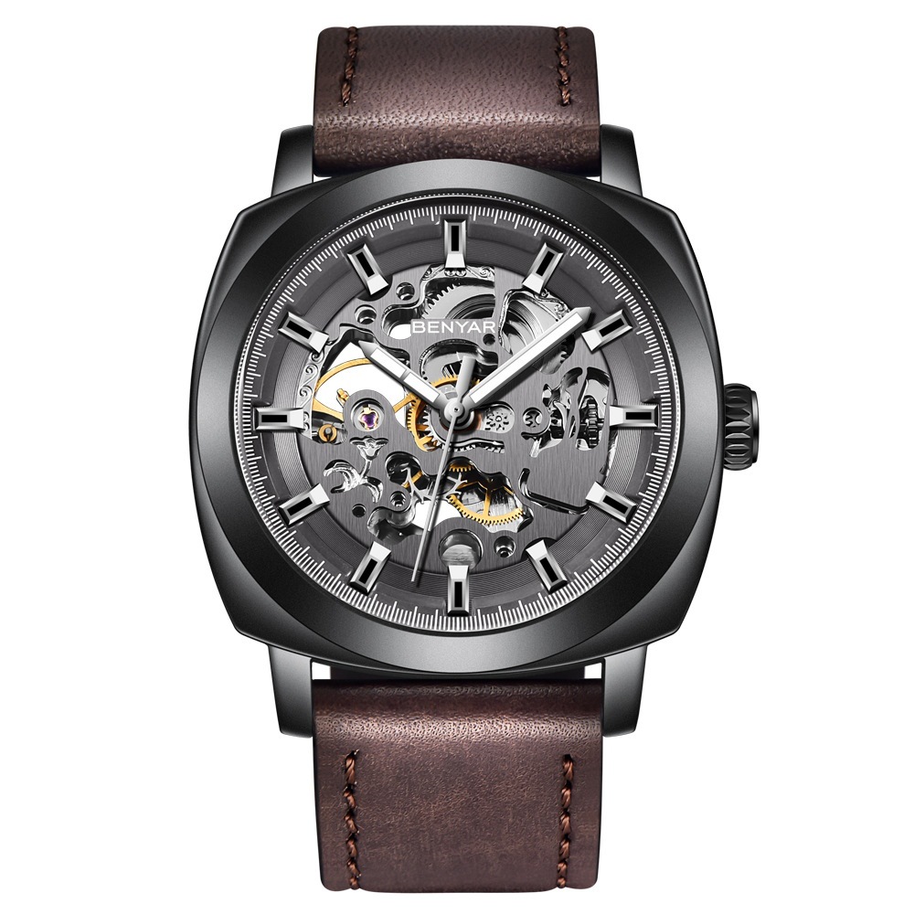 Binya BENYAR 5121 nuevo hueco cuadrado reloj mecánico automático moda clásico reloj impermeable de los hombres