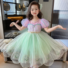 萬聖節美人魚童裙歐美風童裝新款美人魚公主裙冰雪奇緣女童連衣裙