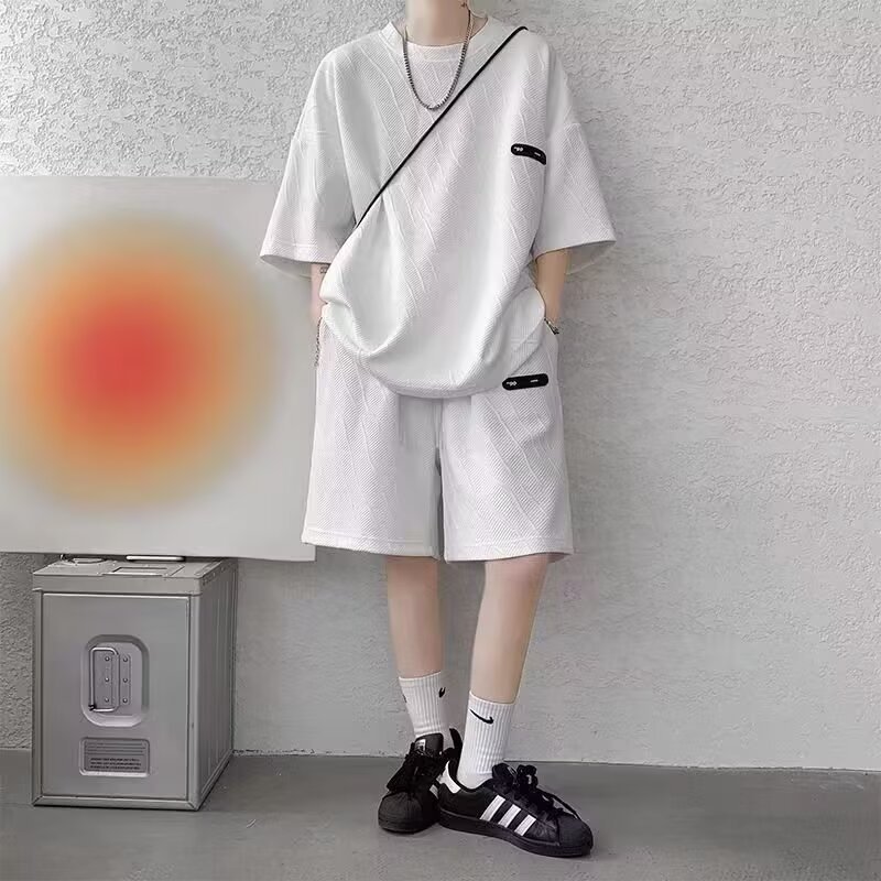 Camisa menos ropa traje de ropa deportiva verano para hombres camiseta de manga corta jersey de baloncesto pantalones cortos casuales de dos piezas tendencia coreana